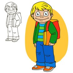 Schoolboy Coloring book page Cartoon vector illustration