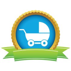 Gold baby carriage logo