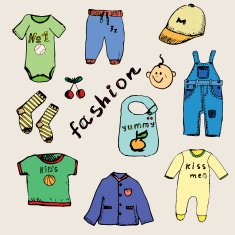 Clothes for baby boy set hand drawn sketch colored