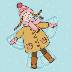 Little girl making angel in the snow