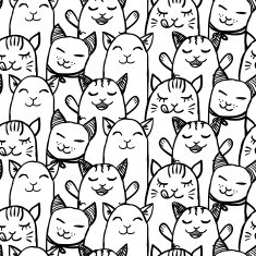 Seamless pattern with cute hand drawn kittens