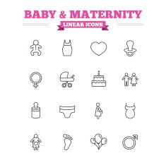 Baby and Maternity linear icons set Thin outline signs Vector