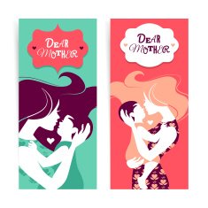 Happy Mother's Day Banners of beautiful silhouette mother an N2