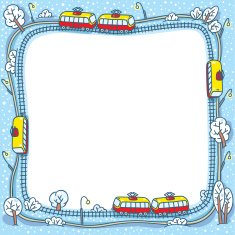 Frame with funny trams and rails