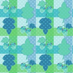 Seamless pattern patchwork with leaves and acorns in retro