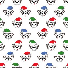 Funny monkeys in Christmas caps Seamless winter holidays background