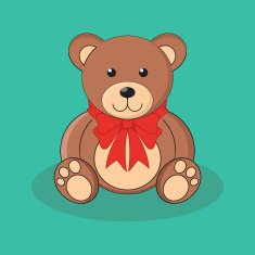 Cute brown teddy bear toy with red bow