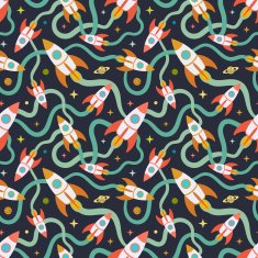 Seamless pattern with the cartoon rockets