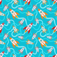 Seamless pattern with the cartoon rockets N2