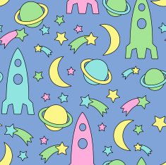 Seamless space pattern Bright cosmic background with stars planet spaceship