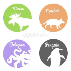 Color animals silhouettes labels in colorful circles Wild animal logotype