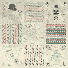 Pen Drawing Seamless Patterns on Crumpled Paper Texture