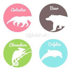 Color animals silhouettes labels in colorful circles Wild animal logotype N3