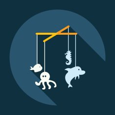 Flat modern design with shadow baby hanging toy