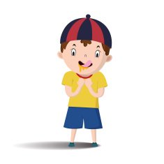 Boy children hungry cartoon fond of good food saliva vector