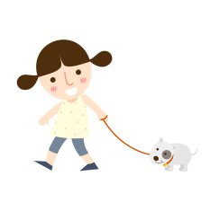 Young girl walking a dog