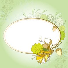 Card with oak leaves and acorns on the textured background