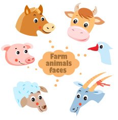 Farm animals faces icons set