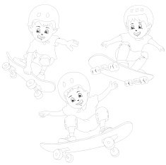 Cartoon skater boys flying through the air Drawing style