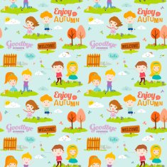 Autumn pattern with happy smiling kids