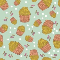 Seamless pattern with muffins and cherry