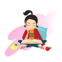Illustration young girl reading book N2