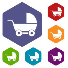 Baby carriage rhombus icons