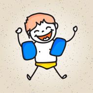 hand drawing cartoon baby in swimming suit