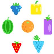 Different fruits as simple shapes in colors of rainbow