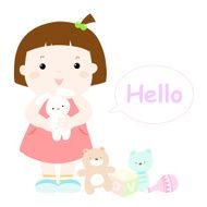 little cute girl hug rabbit doll vector