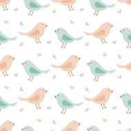 seamless pattern with lovely cartoon birds and hearts