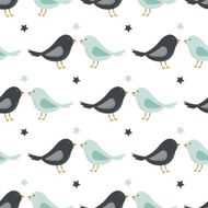 seamless pattern with lovely cartoon birds and stars