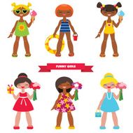Set of funny little girls
