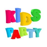 Kids party Ttext of colored cartoony characters Vector illustr