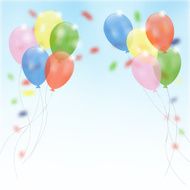 Birthday party background with flying balloons and confetti vector