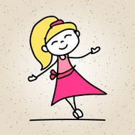 hand drawing happy cute girl in pink dress N2