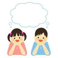 Dreaming girl and boy with thought bubble