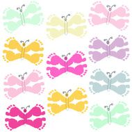 Butterfly with baby foot prints pattern background