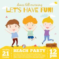 Vector invitation card on summer beach party with smiling kids N4