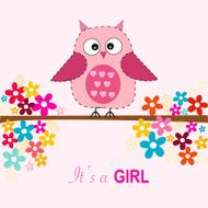 Cute owl with flowers baby girl shower greeting card