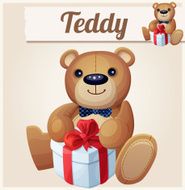 Teddy bear with gift box Cartoon vector illustration Series of