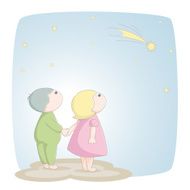 two children see a shooting star