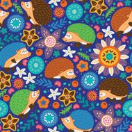 Seamless pattern with hedgehogs and floral elements