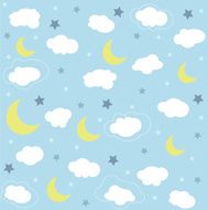 blue background with clouds the new moon and stars