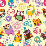 Owl seamless background Hand drawn vector illustration