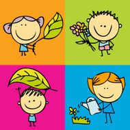 Happy kids and garden