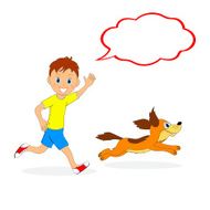 boy and a dog running