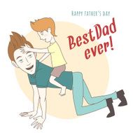 Son riding on his father&#039;s back Hand drawn style