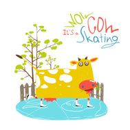 Colorful Fun Cartoon Ice Skating Cow for Kids