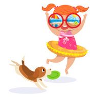 little girl in swimming suit at the beach